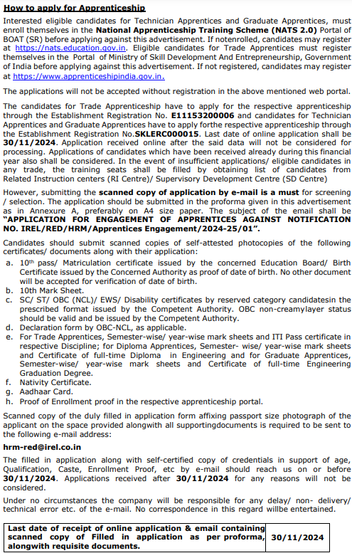 How to Apply for IREL Apprentice Recruitment 2024?