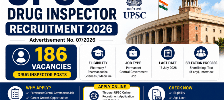 UPSC Drug Inspector Recruitment 2026 186 Vacancies Apply Online
