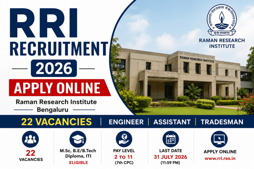 RRI Recruitment 2026 notification for 22 vacancies at Raman Research Institute Bengaluru