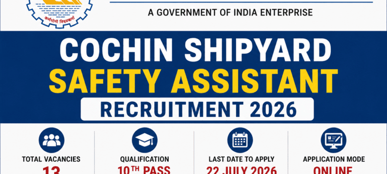 Cochin Shipyard Safety Assistant Recruitment 2026 notification for 13 vacancies