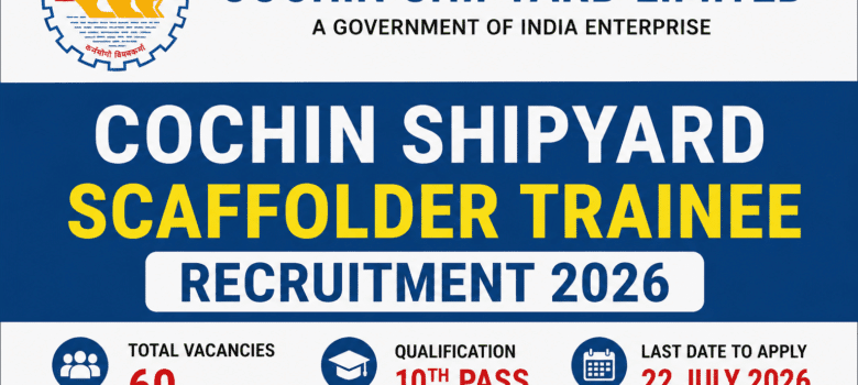 Cochin Shipyard Scaffolder Trainee Recruitment 2026 notification for 60 vacancies