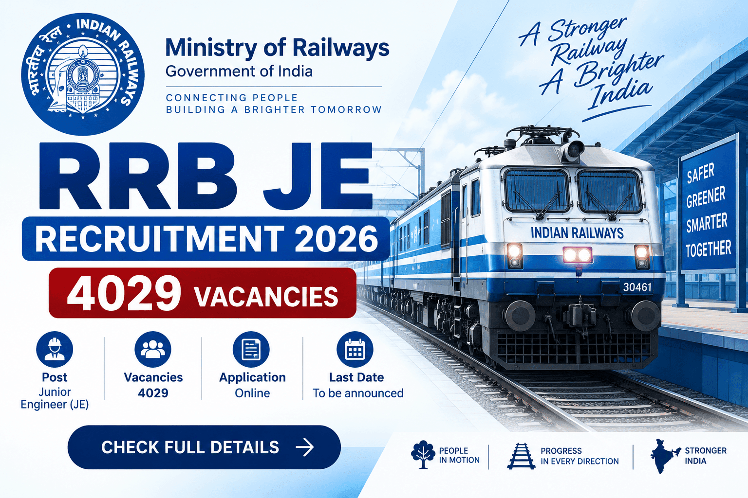 RRB JE Recruitment 2026 notification banner showing 4029 Junior Engineer vacancies