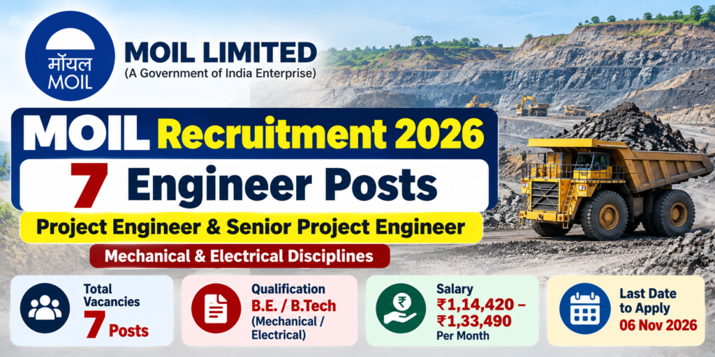 MOIL Recruitment 2026 for 7 Project Engineer and Senior Project Engineer vacancies Caption: